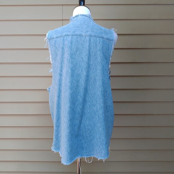 Furst of a Kind LF Blue Denim Distressed Top Lace-Up V-Neck Sleeveless Cotton - Picture 9 of 11